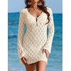 image:imageEkouaer Swimsuit Coverup for Women Crochet Beach Cover Up Hollow Out Long Sleeve Cover Ups 2026 Summer Vacation OutfitsBeige