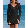 image:imageEkouaer Swimsuit Coverup for Women Crochet Beach Cover Up Hollow Out Long Sleeve Cover Ups 2026 Summer Vacation OutfitsBlack
