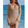 image:imageEkouaer Swimsuit Coverup for Women Crochet Beach Cover Up Hollow Out Long Sleeve Cover Ups 2026 Summer Vacation OutfitsKhaki