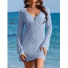 image:imageEkouaer Swimsuit Coverup for Women Crochet Beach Cover Up Hollow Out Long Sleeve Cover Ups 2026 Summer Vacation OutfitsLight Blue