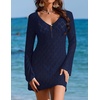 image:imageEkouaer Swimsuit Coverup for Women Crochet Beach Cover Up Hollow Out Long Sleeve Cover Ups 2026 Summer Vacation OutfitsNavy