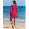 image:imageEkouaer Swimsuit Coverup for Women Crochet Beach Cover Up Hollow Out Long Sleeve Cover Ups 2026 Summer Vacation OutfitsRose Red
