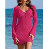 image:imageEkouaer Swimsuit Coverup for Women Crochet Beach Cover Up Hollow Out Long Sleeve Cover Ups 2026 Summer Vacation OutfitsRose Red