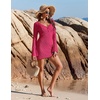 image:imageEkouaer Swimsuit Coverup for Women Crochet Beach Cover Up Hollow Out Long Sleeve Cover Ups 2026 Summer Vacation OutfitsRose Red