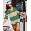 image:imageEkouaer Two Piece Sets for Women Summer Lounge Sets 2026 Striped Shirts and Shorts Set Oversized Matching OutfitArmy Green White Combo