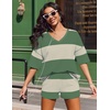 image:imageEkouaer Two Piece Sets for Women Summer Lounge Sets 2026 Striped Shirts and Shorts Set Oversized Matching OutfitArmy Green White Combo