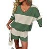 image:imageEkouaer Two Piece Sets for Women Summer Lounge Sets 2026 Striped Shirts and Shorts Set Oversized Matching OutfitArmy Green White Combo