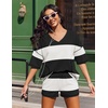 image:imageEkouaer Two Piece Sets for Women Summer Lounge Sets 2026 Striped Shirts and Shorts Set Oversized Matching OutfitBalck Beige Combo