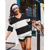 image:imageEkouaer Two Piece Sets for Women Summer Lounge Sets 2026 Striped Shirts and Shorts Set Oversized Matching OutfitBalck Beige Combo