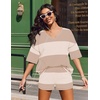 image:imageEkouaer Two Piece Sets for Women Summer Lounge Sets 2026 Striped Shirts and Shorts Set Oversized Matching OutfitBeige White Combo