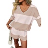 image:imageEkouaer Two Piece Sets for Women Summer Lounge Sets 2026 Striped Shirts and Shorts Set Oversized Matching OutfitBeigewhite Combo