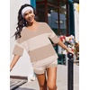 image:imageEkouaer Two Piece Sets for Women Summer Lounge Sets 2026 Striped Shirts and Shorts Set Oversized Matching OutfitBeigewhite Combo
