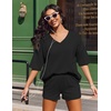 image:imageEkouaer Two Piece Sets for Women Summer Lounge Sets 2026 Striped Shirts and Shorts Set Oversized Matching OutfitBlack