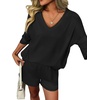 image:imageEkouaer Two Piece Sets for Women Summer Lounge Sets 2026 Striped Shirts and Shorts Set Oversized Matching OutfitBlack