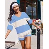 image:imageEkouaer Two Piece Sets for Women Summer Lounge Sets 2026 Striped Shirts and Shorts Set Oversized Matching OutfitBlue Beige Combo