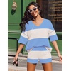 image:imageEkouaer Two Piece Sets for Women Summer Lounge Sets 2026 Striped Shirts and Shorts Set Oversized Matching OutfitBlue Beige Combo