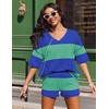 image:imageEkouaer Two Piece Sets for Women Summer Lounge Sets 2026 Striped Shirts and Shorts Set Oversized Matching OutfitBlue Green Combo