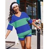 image:imageEkouaer Two Piece Sets for Women Summer Lounge Sets 2026 Striped Shirts and Shorts Set Oversized Matching OutfitBlue Green Combo