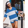 image:imageEkouaer Two Piece Sets for Women Summer Lounge Sets 2026 Striped Shirts and Shorts Set Oversized Matching OutfitBlue White Combo