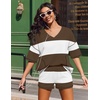 image:imageEkouaer Two Piece Sets for Women Summer Lounge Sets 2026 Striped Shirts and Shorts Set Oversized Matching OutfitCoffee White Combo