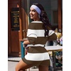 image:imageEkouaer Two Piece Sets for Women Summer Lounge Sets 2026 Striped Shirts and Shorts Set Oversized Matching OutfitCoffee White Combo