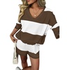 image:imageEkouaer Two Piece Sets for Women Summer Lounge Sets 2026 Striped Shirts and Shorts Set Oversized Matching OutfitCoffee White Combo
