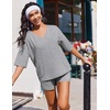 image:imageEkouaer Two Piece Sets for Women Summer Lounge Sets 2026 Striped Shirts and Shorts Set Oversized Matching OutfitGrey