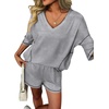 image:imageEkouaer Two Piece Sets for Women Summer Lounge Sets 2026 Striped Shirts and Shorts Set Oversized Matching OutfitGrey