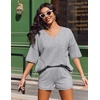 image:imageEkouaer Two Piece Sets for Women Summer Lounge Sets 2026 Striped Shirts and Shorts Set Oversized Matching OutfitGrey