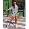 image:imageEkouaer Two Piece Sets for Women Summer Lounge Sets 2026 Striped Shirts and Shorts Set Oversized Matching OutfitGrey