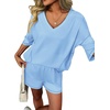 image:imageEkouaer Two Piece Sets for Women Summer Lounge Sets 2026 Striped Shirts and Shorts Set Oversized Matching OutfitLight Blue