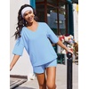 image:imageEkouaer Two Piece Sets for Women Summer Lounge Sets 2026 Striped Shirts and Shorts Set Oversized Matching OutfitLight Blue