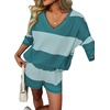 image:imageEkouaer Two Piece Sets for Women Summer Lounge Sets 2026 Striped Shirts and Shorts Set Oversized Matching OutfitLight Green Combo