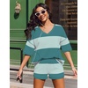 image:imageEkouaer Two Piece Sets for Women Summer Lounge Sets 2026 Striped Shirts and Shorts Set Oversized Matching OutfitLight Green Combo