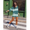image:imageEkouaer Two Piece Sets for Women Summer Lounge Sets 2026 Striped Shirts and Shorts Set Oversized Matching OutfitLight Green Combo
