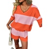 image:imageEkouaer Two Piece Sets for Women Summer Lounge Sets 2026 Striped Shirts and Shorts Set Oversized Matching OutfitOrange Pink Combo