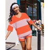 image:imageEkouaer Two Piece Sets for Women Summer Lounge Sets 2026 Striped Shirts and Shorts Set Oversized Matching OutfitOrange Pink Combo