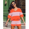 image:imageEkouaer Two Piece Sets for Women Summer Lounge Sets 2026 Striped Shirts and Shorts Set Oversized Matching OutfitOrange Pink Combo
