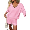 image:imageEkouaer Two Piece Sets for Women Summer Lounge Sets 2026 Striped Shirts and Shorts Set Oversized Matching OutfitPink