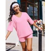 image:imageEkouaer Two Piece Sets for Women Summer Lounge Sets 2026 Striped Shirts and Shorts Set Oversized Matching OutfitPink