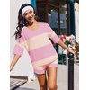 image:imageEkouaer Two Piece Sets for Women Summer Lounge Sets 2026 Striped Shirts and Shorts Set Oversized Matching OutfitPink Beige Combo