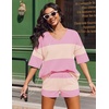 image:imageEkouaer Two Piece Sets for Women Summer Lounge Sets 2026 Striped Shirts and Shorts Set Oversized Matching OutfitPink Beige Combo