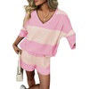 image:imageEkouaer Two Piece Sets for Women Summer Lounge Sets 2026 Striped Shirts and Shorts Set Oversized Matching OutfitPink Beige Combo