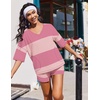 image:imageEkouaer Two Piece Sets for Women Summer Lounge Sets 2026 Striped Shirts and Shorts Set Oversized Matching OutfitPink Combo