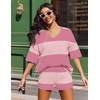 image:imageEkouaer Two Piece Sets for Women Summer Lounge Sets 2026 Striped Shirts and Shorts Set Oversized Matching OutfitPink Combo