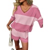 image:imageEkouaer Two Piece Sets for Women Summer Lounge Sets 2026 Striped Shirts and Shorts Set Oversized Matching OutfitPink Combo