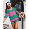 image:imageEkouaer Two Piece Sets for Women Summer Lounge Sets 2026 Striped Shirts and Shorts Set Oversized Matching OutfitPink Green Combo