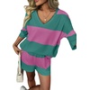 image:imageEkouaer Two Piece Sets for Women Summer Lounge Sets 2026 Striped Shirts and Shorts Set Oversized Matching OutfitPink Green Combo