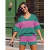 image:imageEkouaer Two Piece Sets for Women Summer Lounge Sets 2026 Striped Shirts and Shorts Set Oversized Matching OutfitPink Green Combo