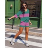 image:imageEkouaer Two Piece Sets for Women Summer Lounge Sets 2026 Striped Shirts and Shorts Set Oversized Matching OutfitPink Green Combo